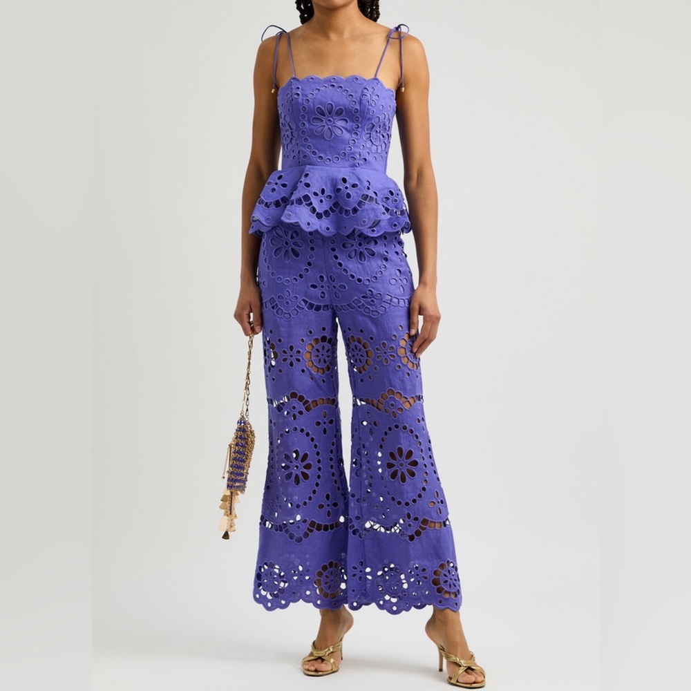 Zimmermann Pop Embroidered Crop Pant and Top Set Broderie Anglaise Linen